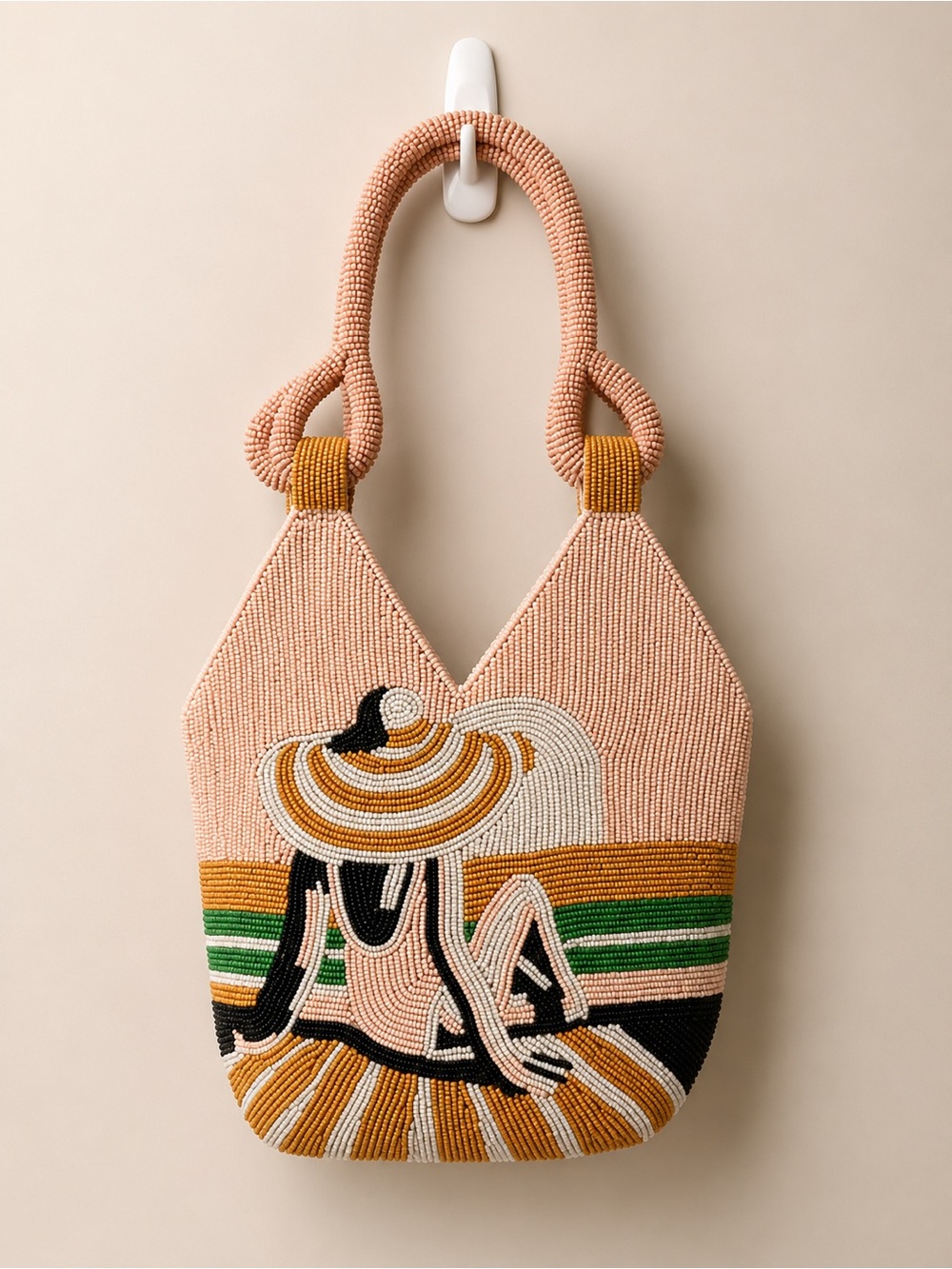 Beaded Beach Tote with Sun Hat Motif